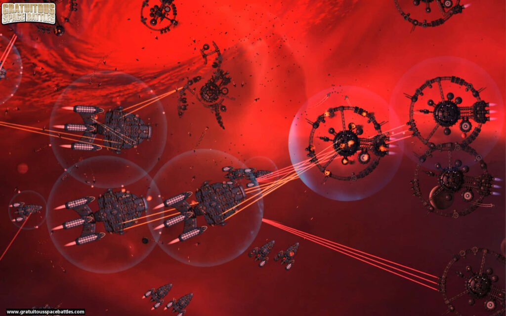 Futuristic Space Battle Wallpaper: Intense Action Near a Red Planet