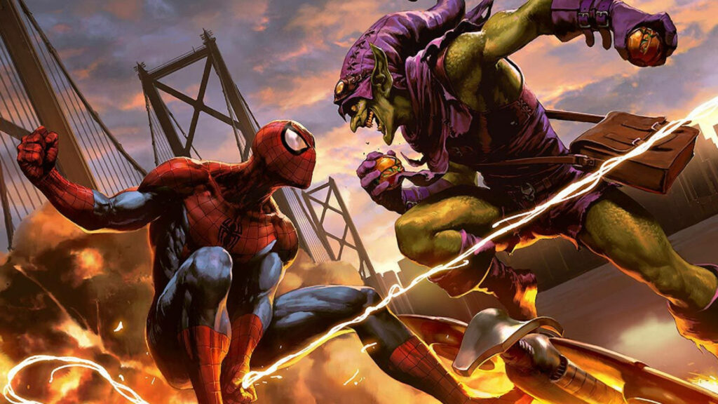 Epic Spiderman vs Green Goblin Wallpaper: Intense Battle Scene