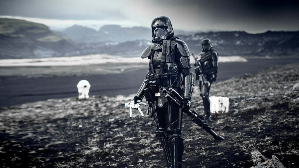 Intense Rogue One Wallpaper: Death Troopers in Ominous Landscape