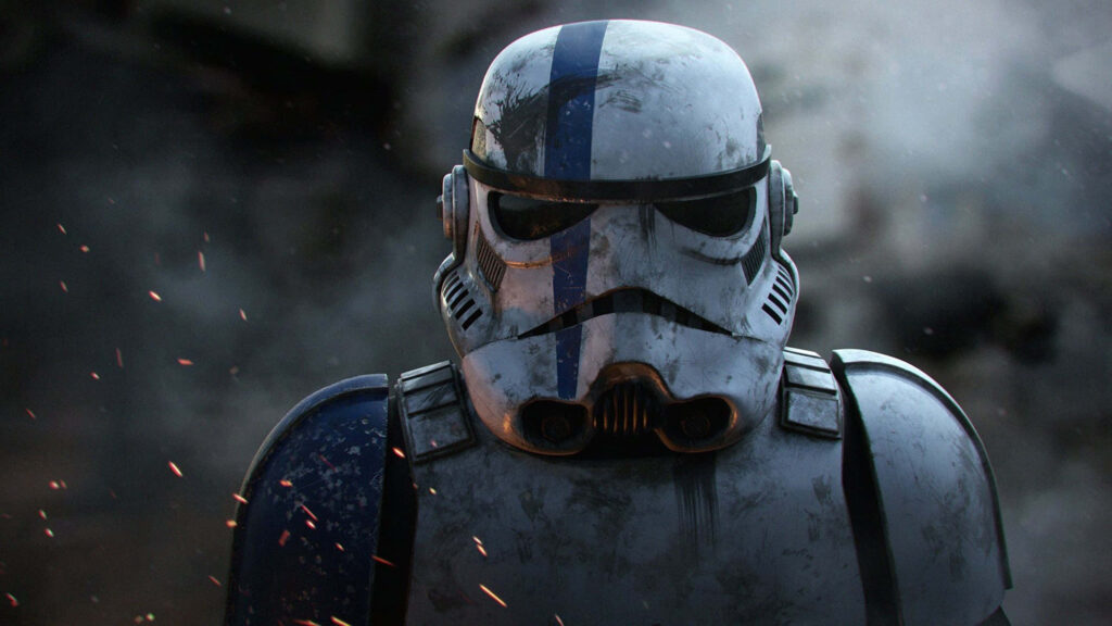 Gritty Star Wars Wallpaper: Battle-Worn Stormtrooper in Fiery Fury