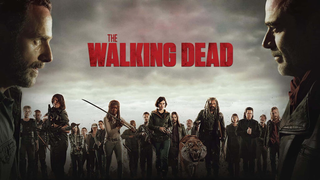 Intense The Walking Dead Poster: Key Characters in Suspenseful Standoff Wallpaper