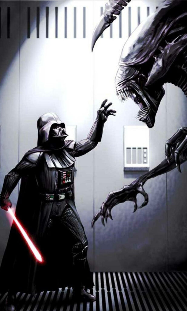 Intense Star Wars vs. Alien Wallpaper: Vader vs. Xenomorph Showdown