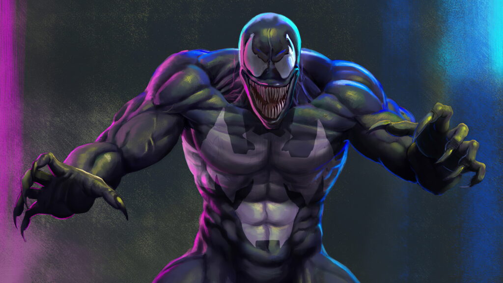 Fiery Encounters: Captivating Venom Artwork Unleashed in Dazzling 4K Wallpaper