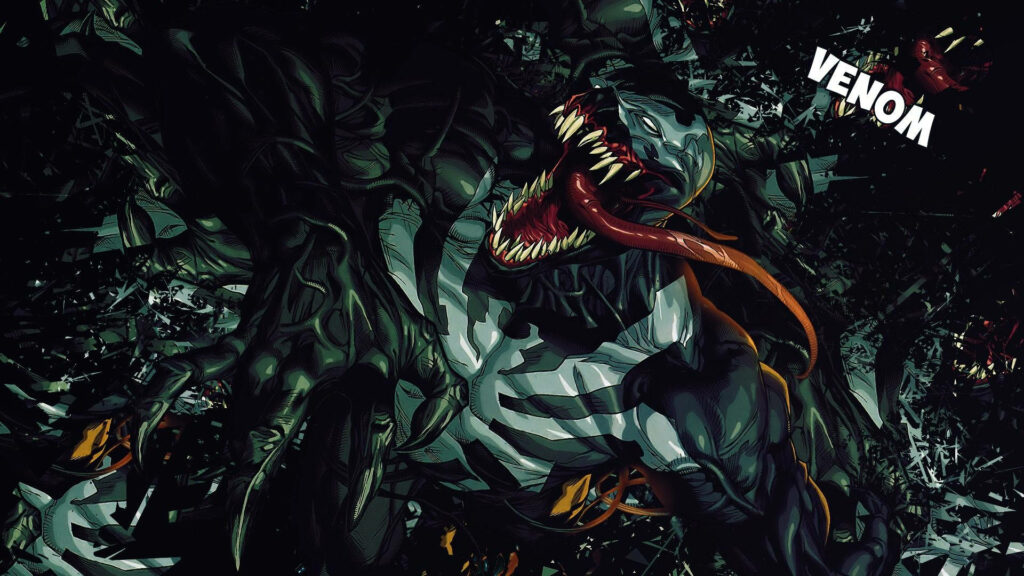 Intense Venom Wallpaper: Menacing Alien Symbiote in Dark Chaos