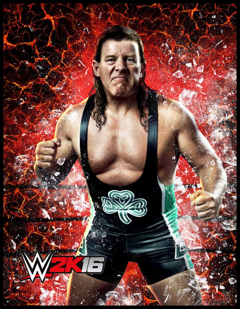 Intense WWE 2K16 Fit Finlay wallpaper with shattered glass and glowing red magma background