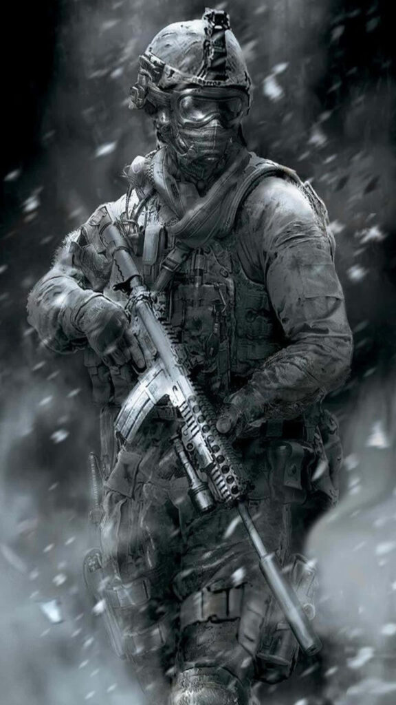 Intense soldier in tactical gear emerges from smoky background - Call of Duty: Black Ops 4 inspired artwork Wallpaper