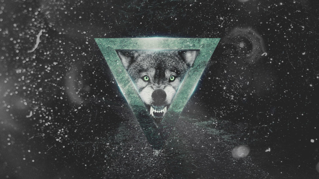 Angry Wolf Monochrome Wallpaper in Cosmic Triangle Design