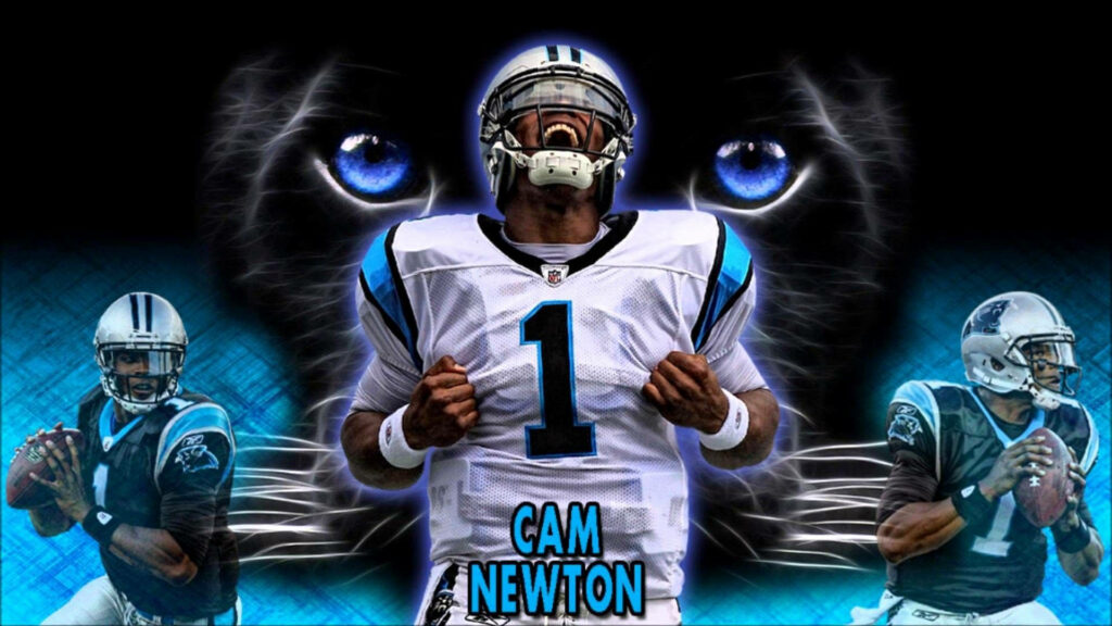 Dynamic NFL Art: Carolina Panthers' Star Cam Newton in a Striking Background Wallpaper