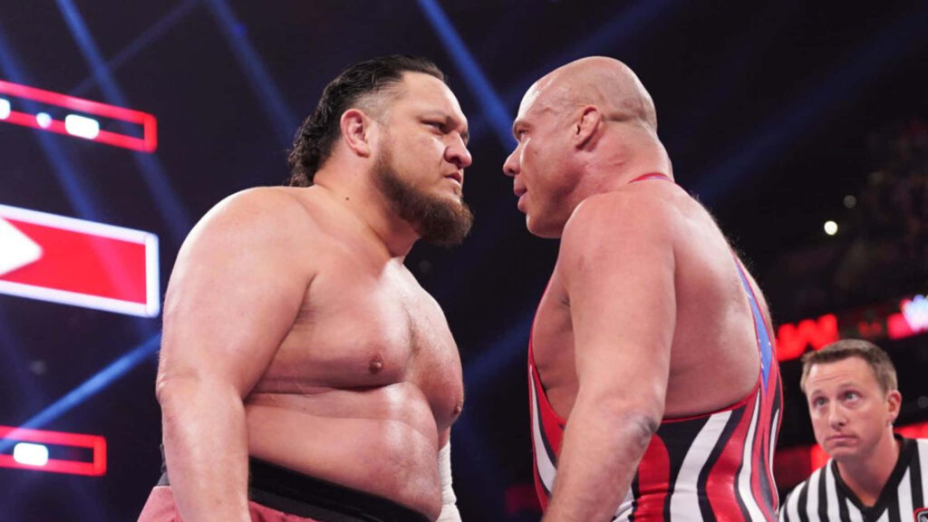 Battling Titans: Kurt Angle vs Samoa Joe Wrestlemania Wallpaper
