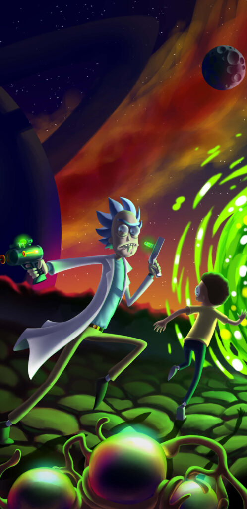 Intergalactic Escapades: Immerse Yourself in the Magnificent World of Rick and Morty with Spectacular Fan Art Wallpaper