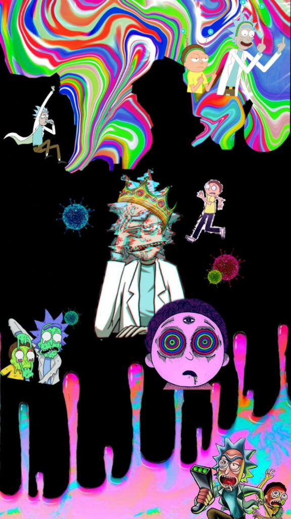 Trippy Dreamscape: Distorted Rick and Morty Embrace the Dope Wallpaper