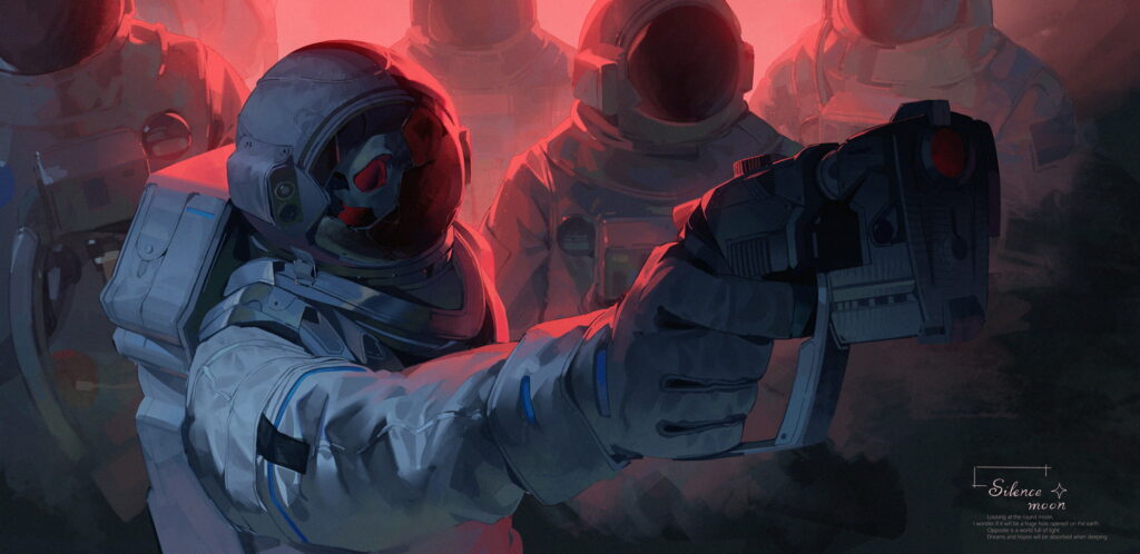 The Galactic Guardian: A Futuristic Astronaut Armed with a Laser Blaster in a Stunning HD Wallpaper