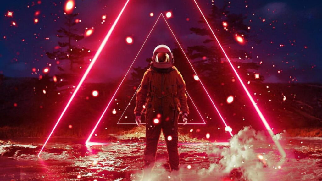 Vibrant Vaporwave Astronaut in Surreal Landscape HD Wallpaper