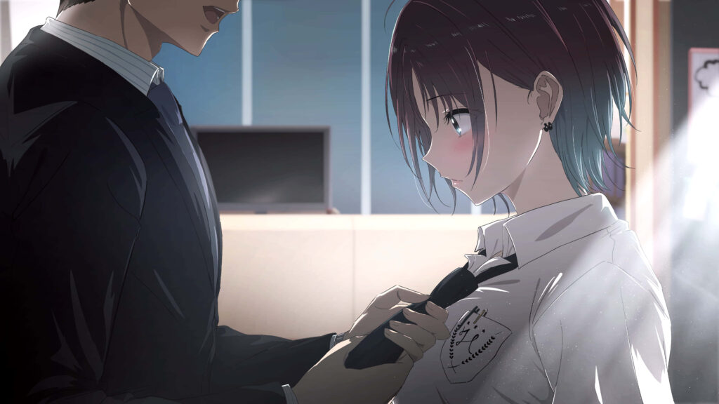 Emotional Anime Wallpaper: Serene Characters in Soft Light