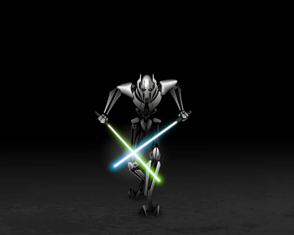 General Grievous Star Wars wallpaper with glowing blue green lightsabers on black background