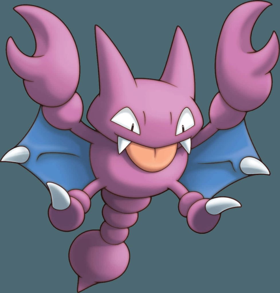 Gligar Pokémon digital illustration with blue wings sharp pincers and tail stinger on muted background Wallpaper