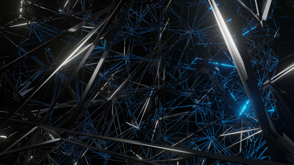Futuristic 3D Abstract Wallpaper: Blue & Silver Metallic Design