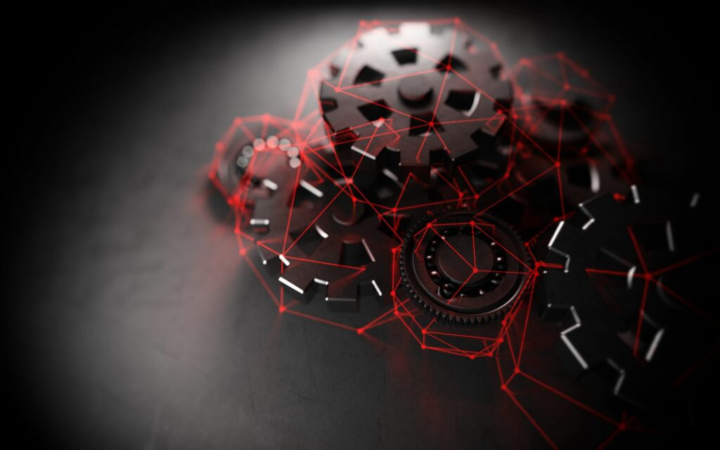 Intricate Black Gears with Red Lines - 1920x1200 Modern Wallpaper