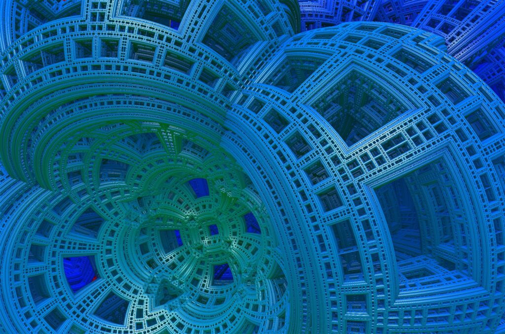 Stunning 3D Fractal Wallpaper in Blue & Green - Abstract Background