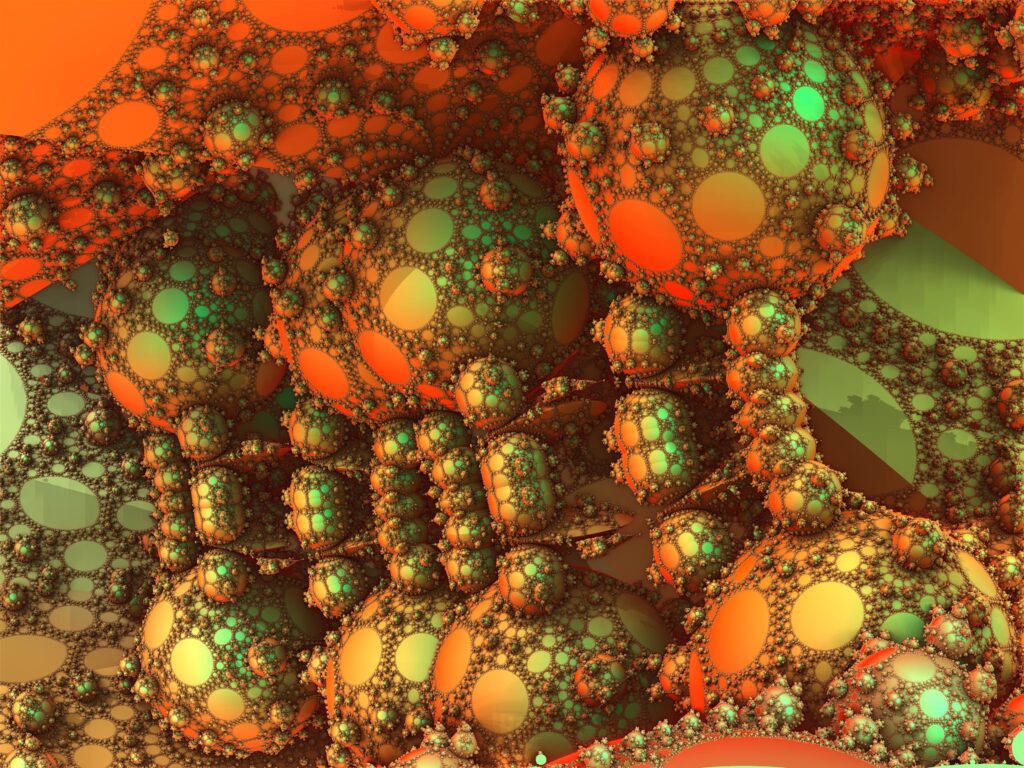 Vibrant 3D Fractal Wallpaper: Mesmerizing Orange & Green Design