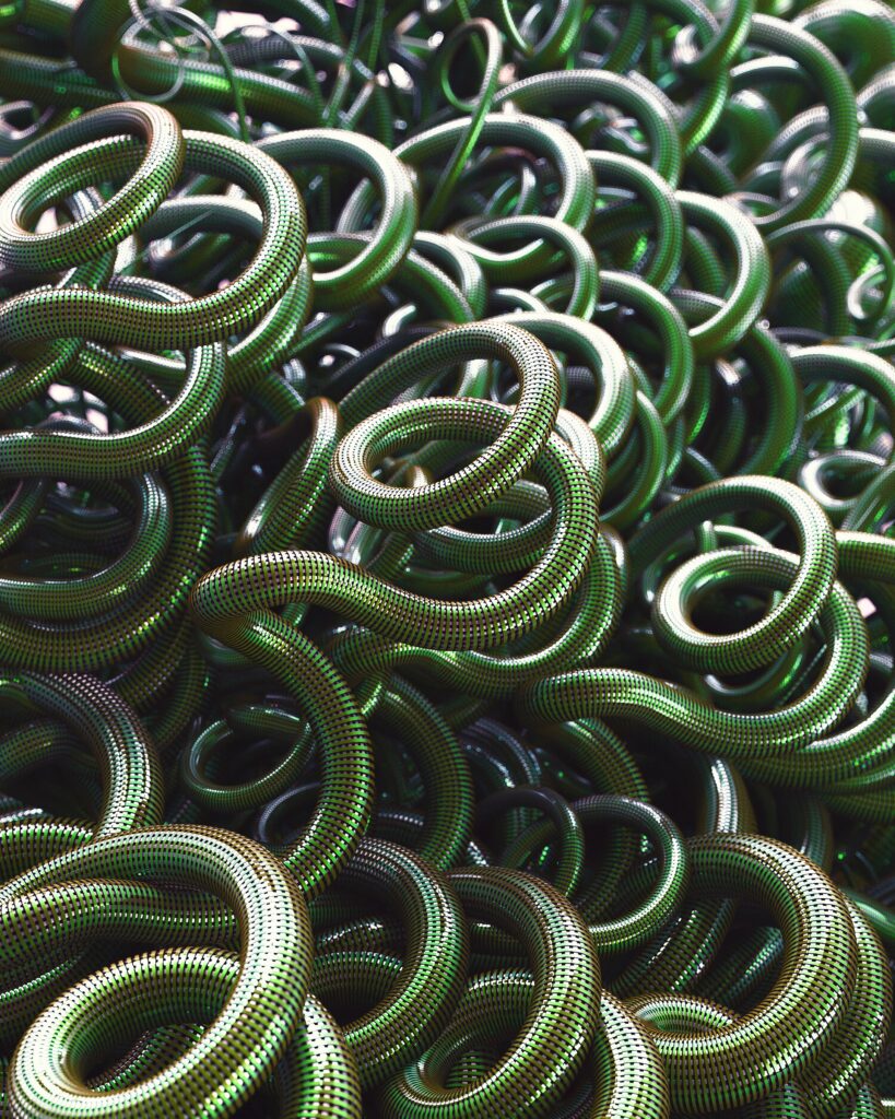 Intricate Green Metallic Wire Wallpaper: 3D Textured Background
