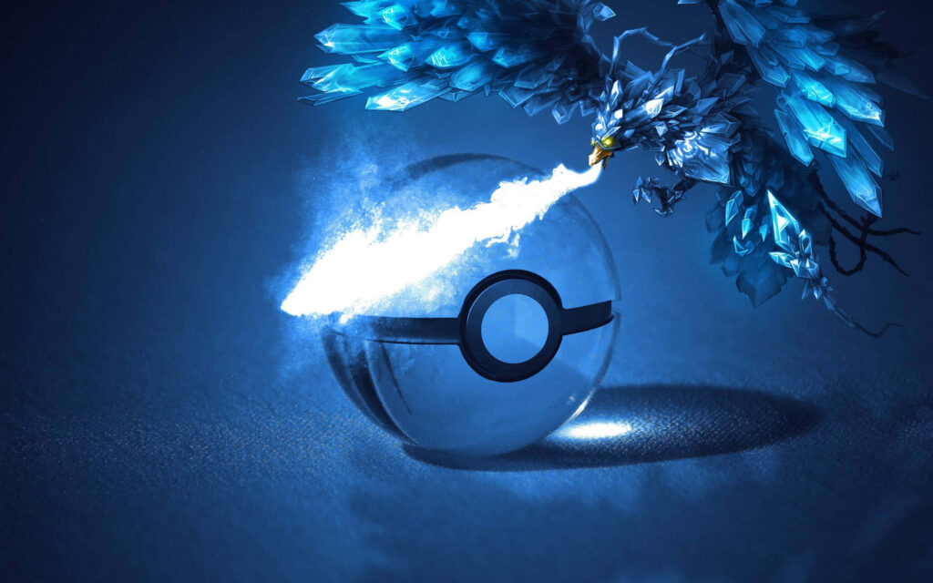 Intricate Ice-Type Pokémon Wallpaper with Dynamic Poké Ball Design
