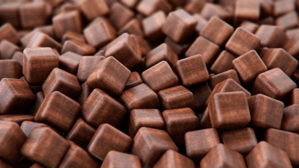 Intricate 3D Wooden Cube Wallpaper: Textured Brown Background
