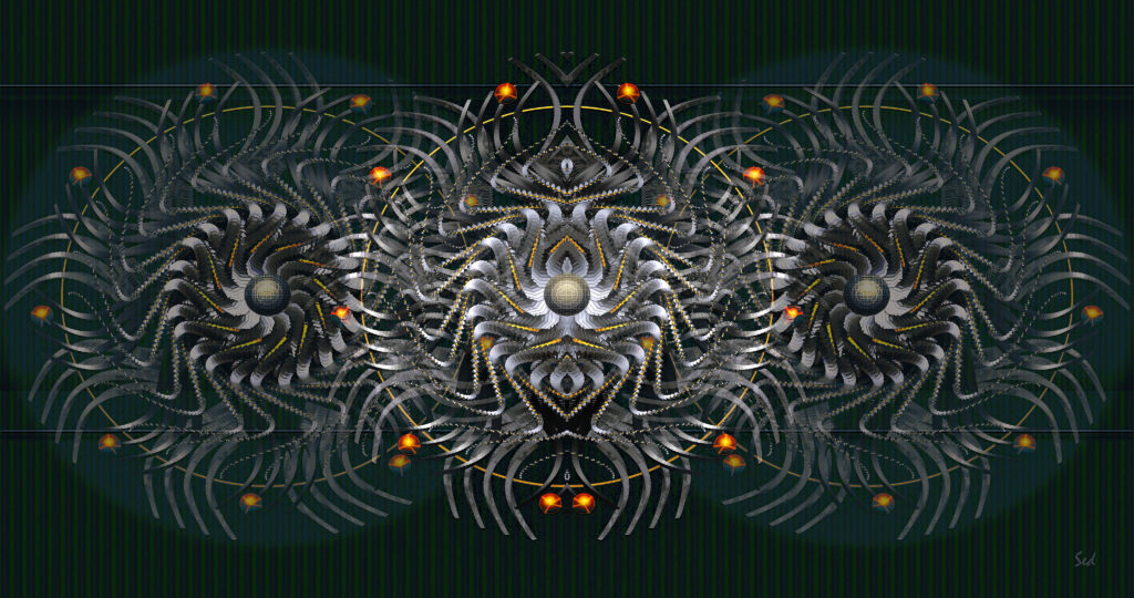 Intricate Abstract Circle Wallpaper: Metallic Hues on Dark Background