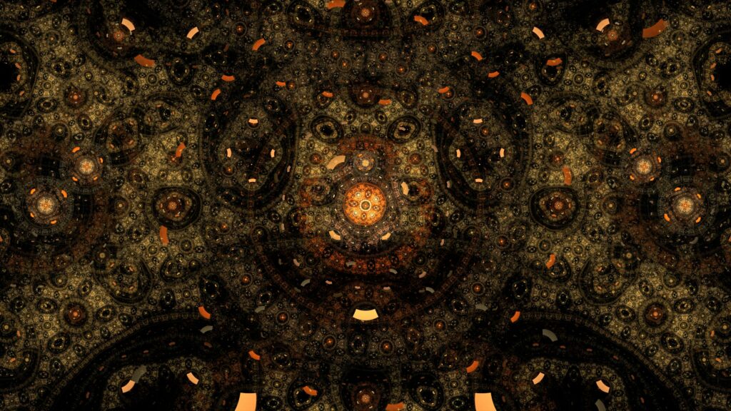 Intricate Abstract Wallpaper: Dark Brown & Orange Geometric Design