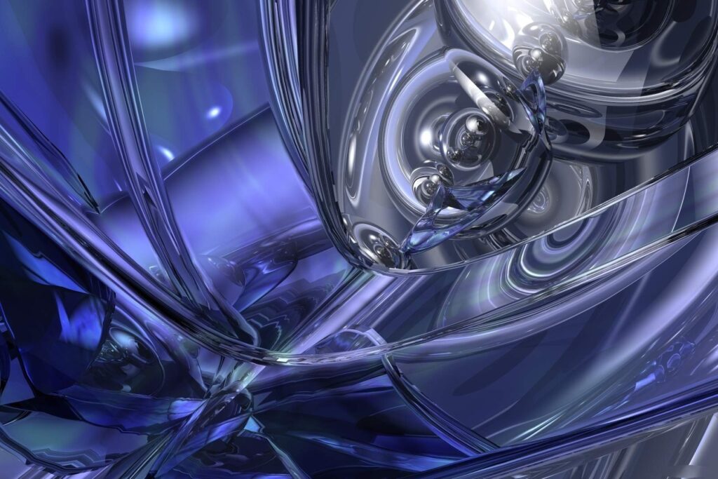High-Tech Abstract Wallpaper: Fluid Metallic Design in Dark Blue & Silver