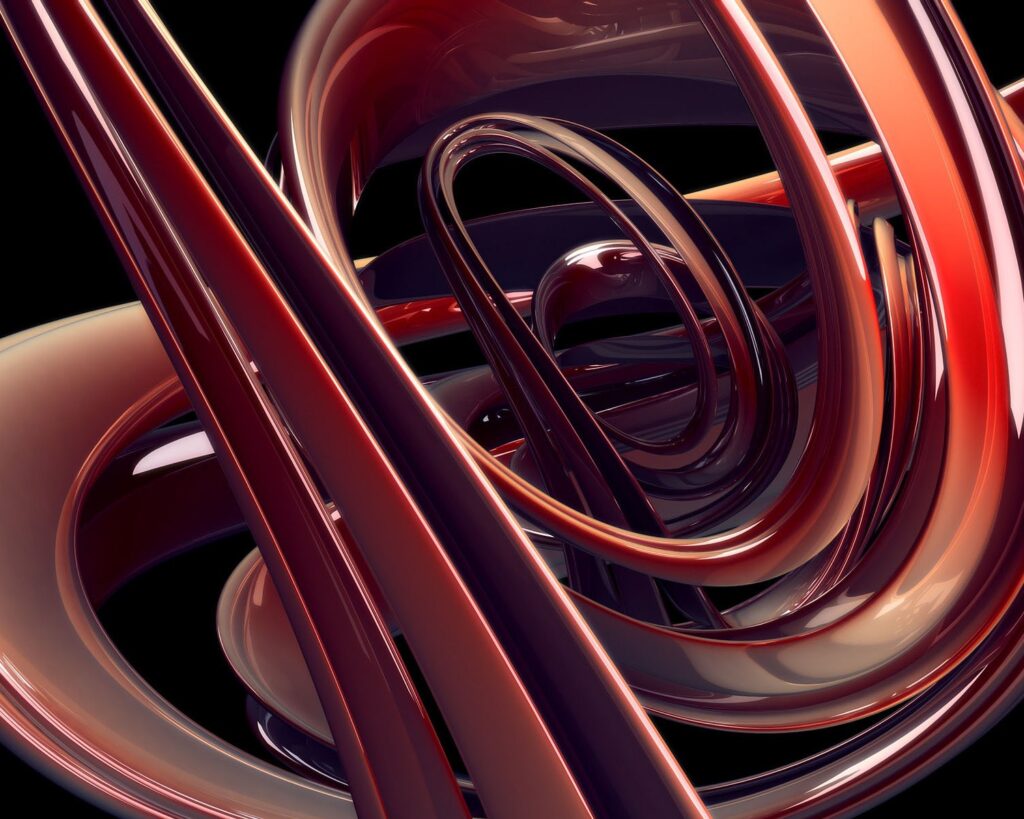 Intricate Abstract Wallpaper: Glossy Metallic Shapes on Dark Background
