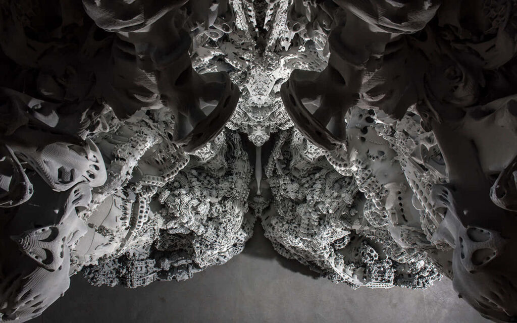 Intricate Monochrome Wallpaper: Grotesque Abstract Figures Background