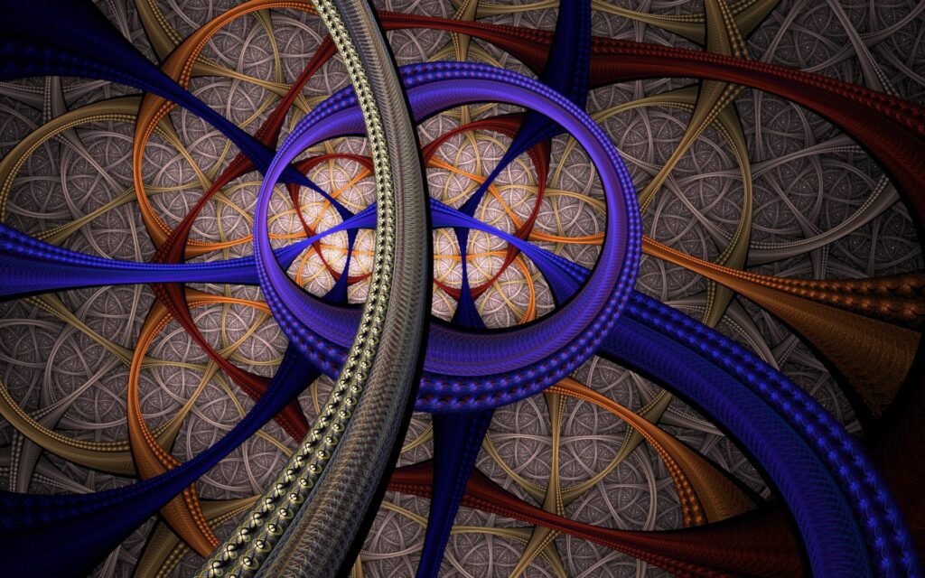 Vivid Abstract Background: Intricate Blue, Orange & Gold Design Wallpaper