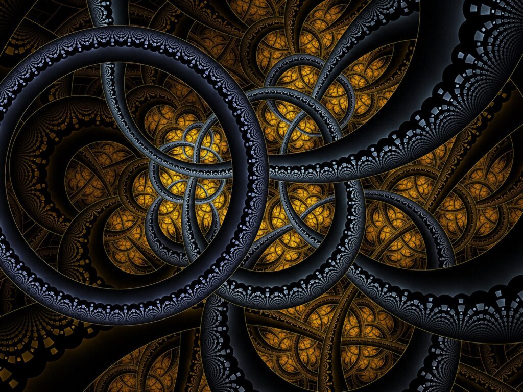 Intricate Abstract Wallpaper with Golden Circles & Dark Patterns