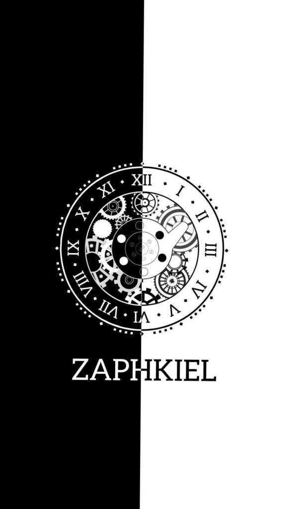 Intricate Black and White Clock Wallpaper: Zaphkiel Artwork Design