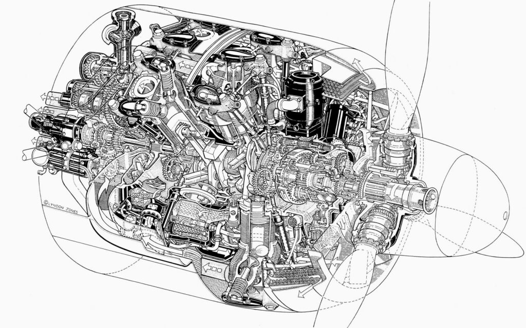 Intricate Engine Mechanism Black and White Wallpaper for Design Lovers