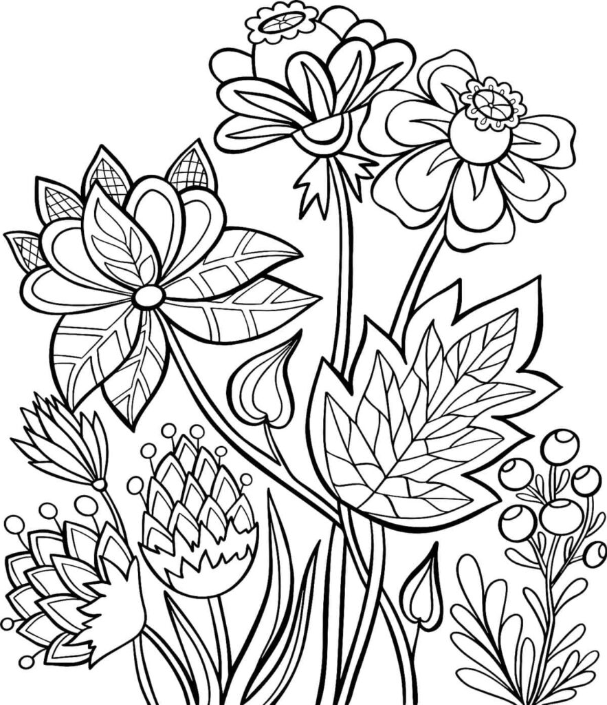 Intricate Black and White Flower Coloring Page Wallpaper Background
