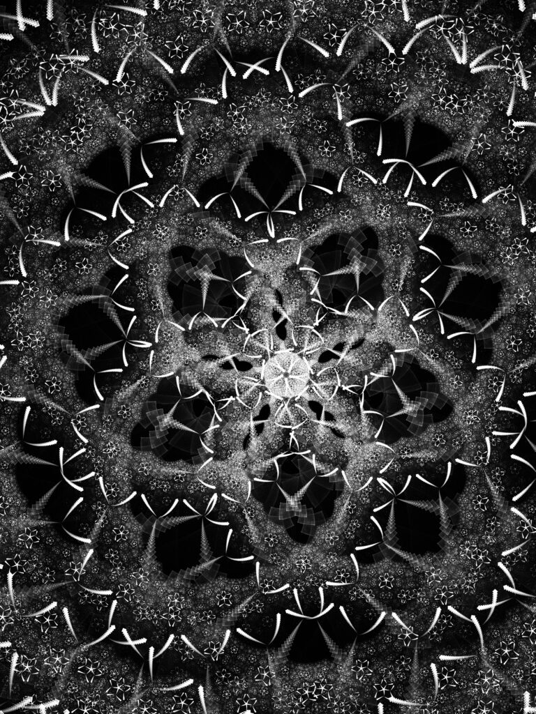 Intricate Black & White Fractal Wallpaper: Geometric Symmetry Background