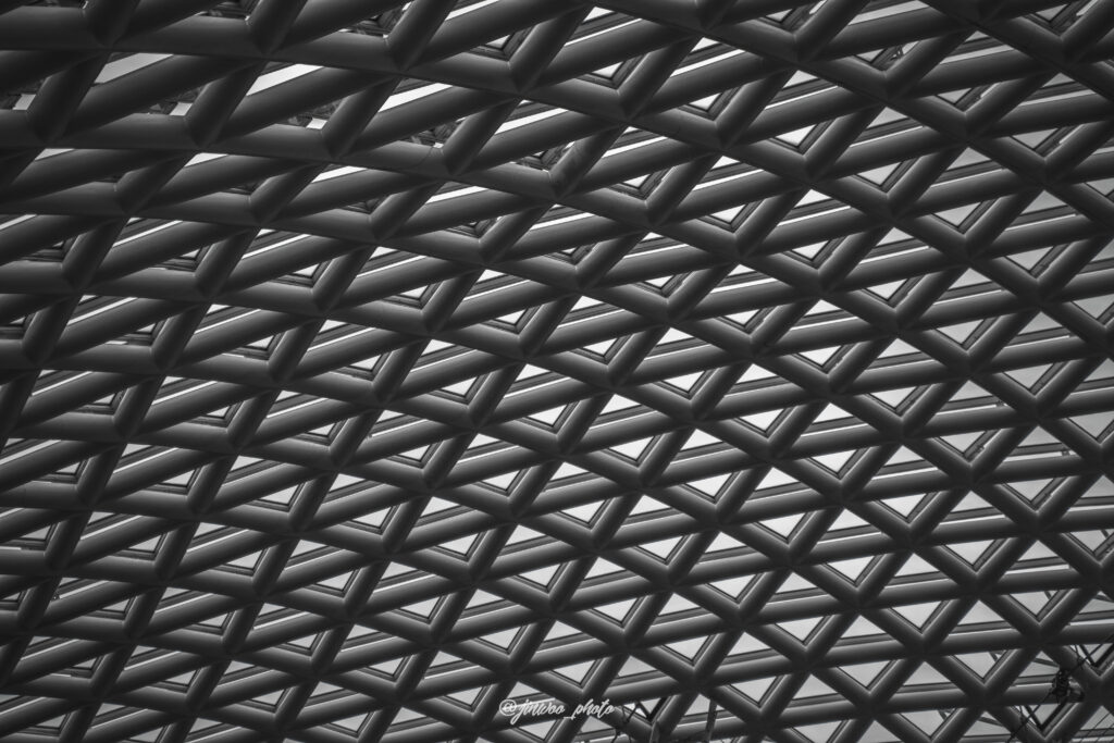 Intricate Black and White Mesh Roof Wallpaper - Modern Geometric Design