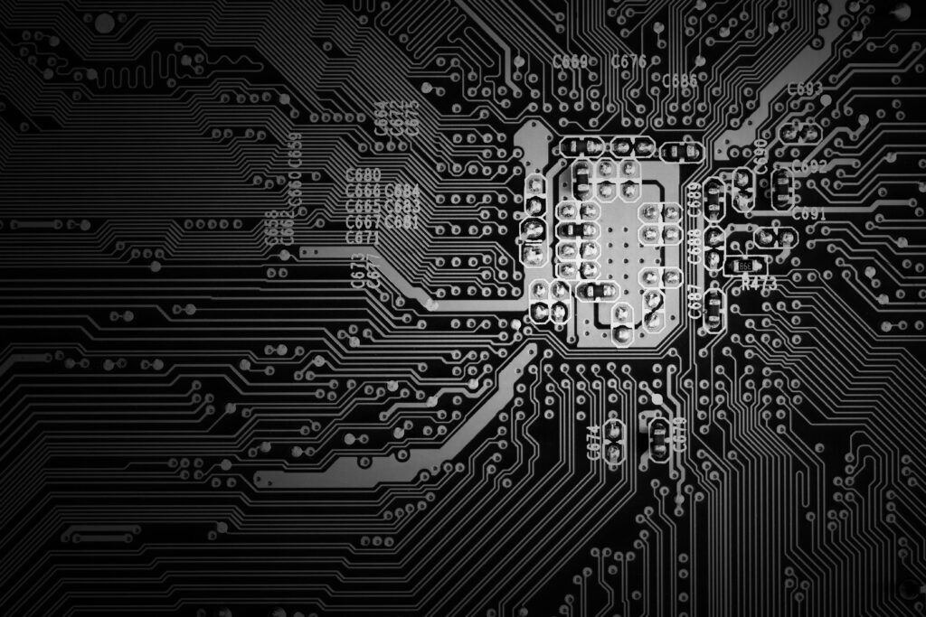 Intricate Black and White Microcircuit Wallpaper for Tech Lovers