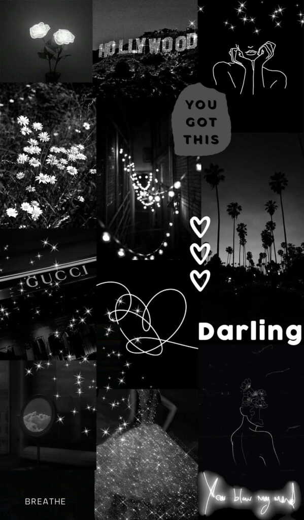 Whimsical Black & White Wallpaper with Roses, Stars, and Inspiring Quotes