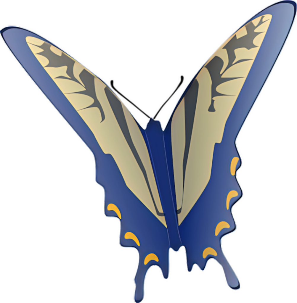Intricate Blue Butterfly Wallpaper: Artistic Design with Cream & Yellow