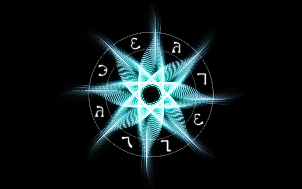 Intricate Glowing Blue Emblem Wallpaper on Black Background