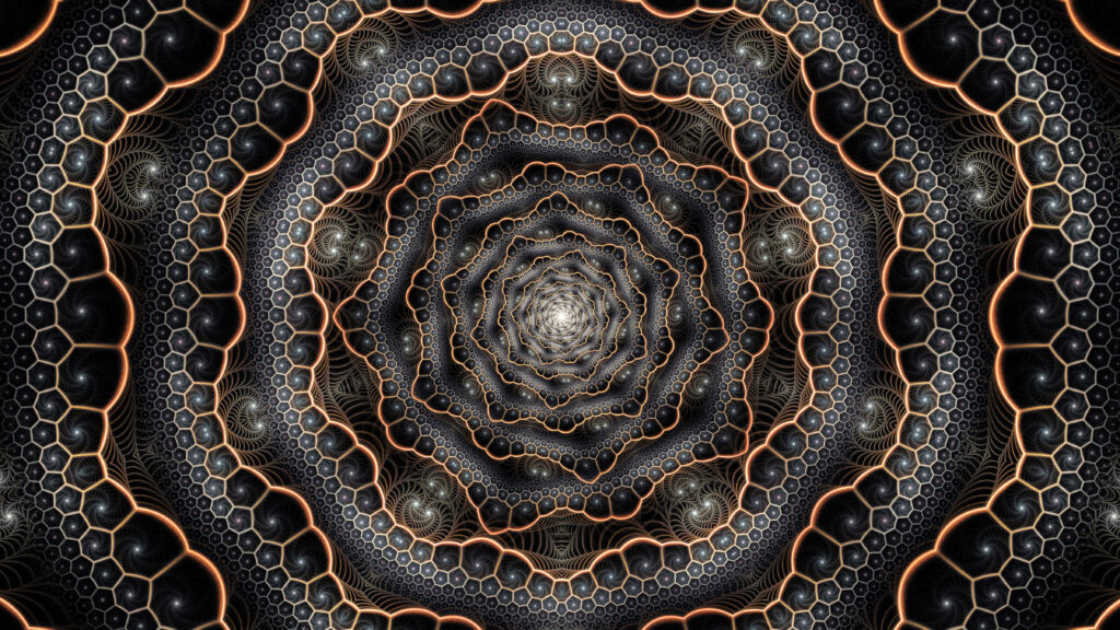 Intricate Brown Fractal Wallpaper: Spiraling Funnel Design Background