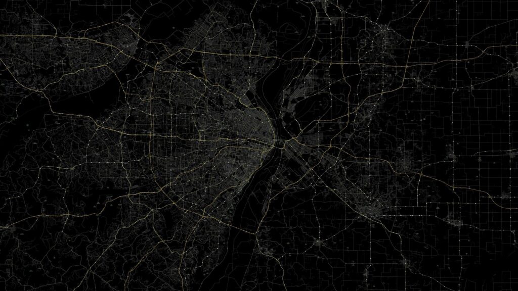 Intricate Urban Map Wallpaper: Black Background with White & Yellow Lines