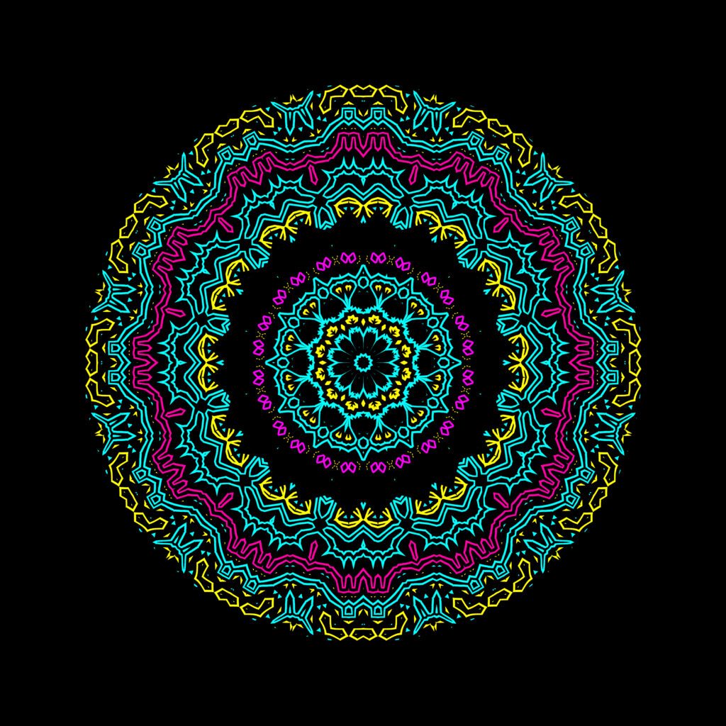 Colorful Mandala Wallpaper: Intricate Fractal Design on Black BG