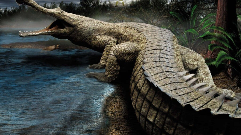  detailed Crocodile Sculpture Wallpaper with Lush Natural Background
