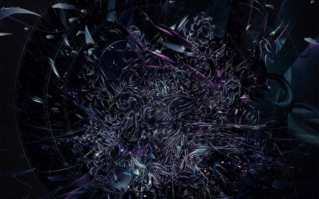 Intricate Dark Cosmic Abstract Wallpaper with Neon Accents