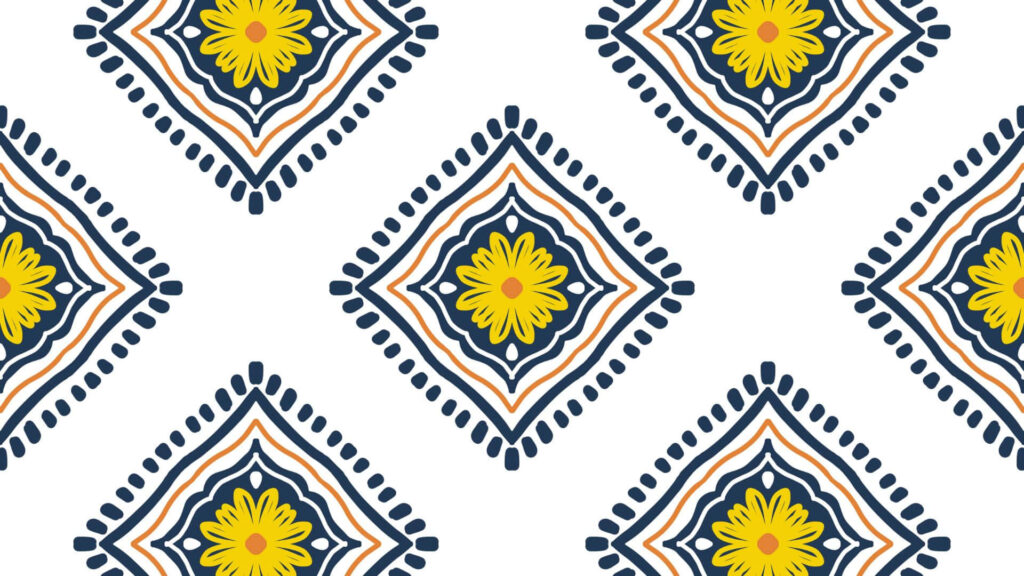Dynamic Diamond-Shaped Wallpaper with Yellow Floral Design