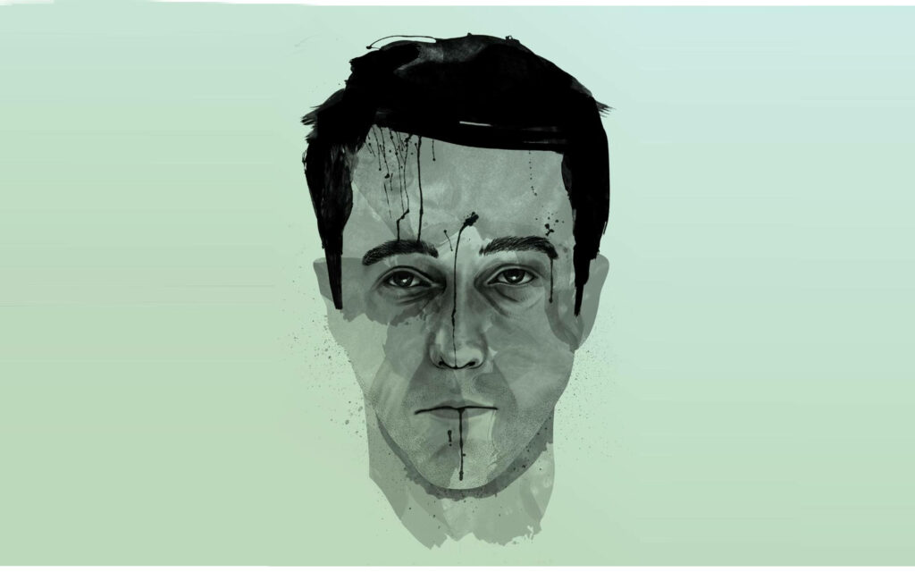 Intricate Edward Norton Sketch Wallpaper on Minimalist Green Background